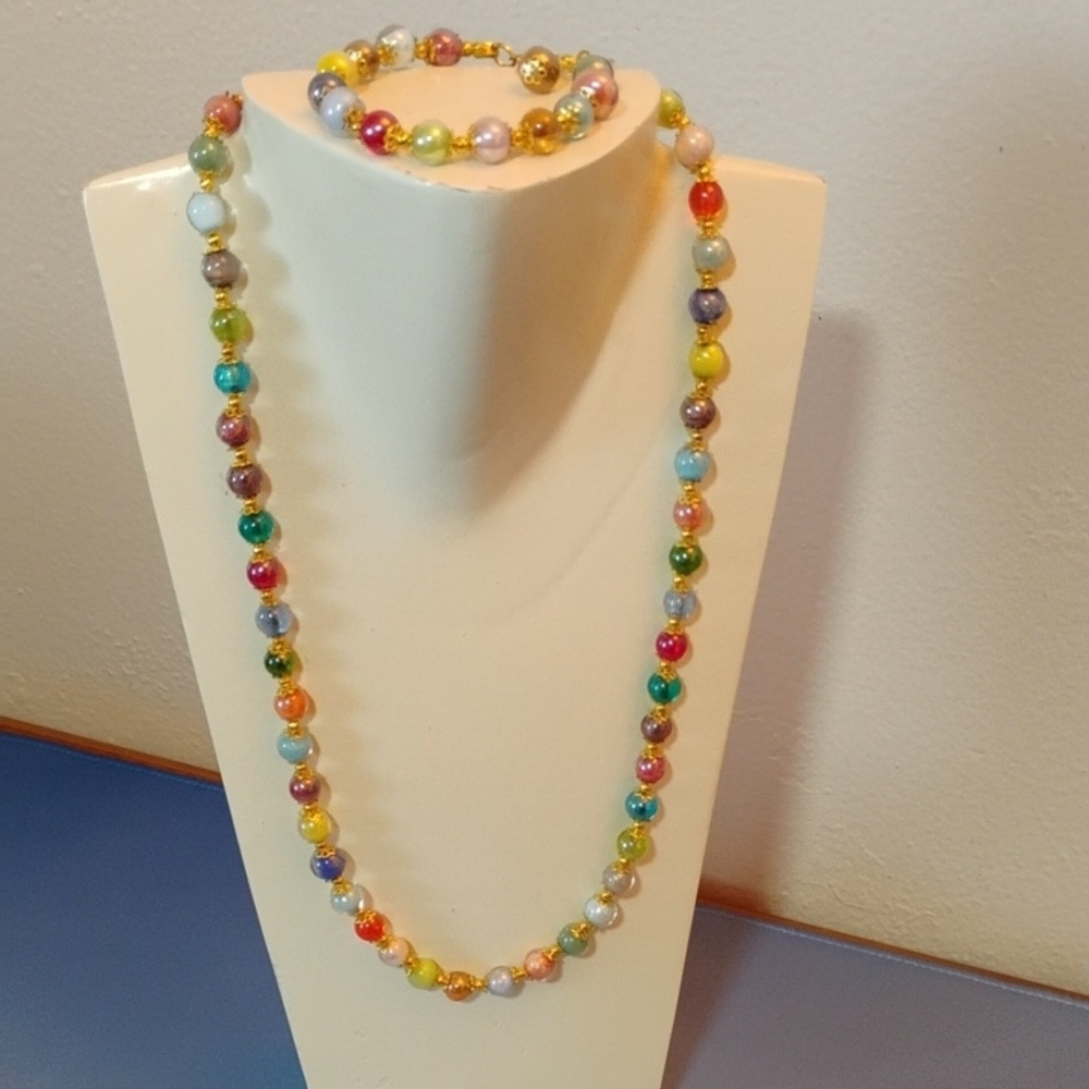 Stauer Murano Prisma Spectrum Necklace And Bracelet Set New In Stauer Satin Bag - Picture 2 of 13